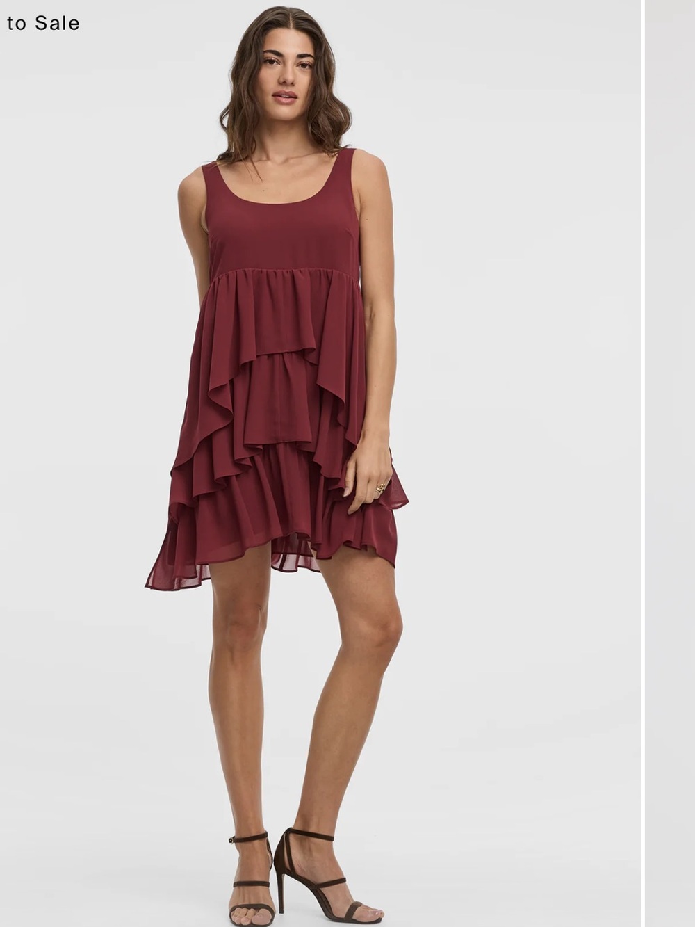 Tiered Ruffle Sleeveless Dress in Burgundy Reitmans XXL